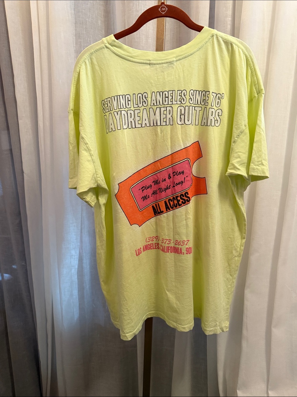 Daydreamer Neon Yellow Tee with Pink & Black Guitar Graphic - Picture 5 of 5